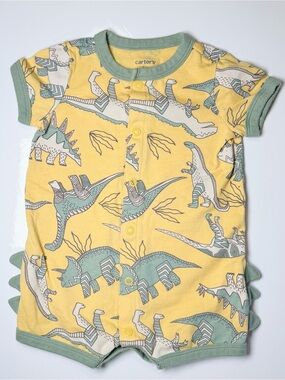 5/15$ Carter's Yellow Dinosaur Romper with 3D Spikes 6 Months Green Safari